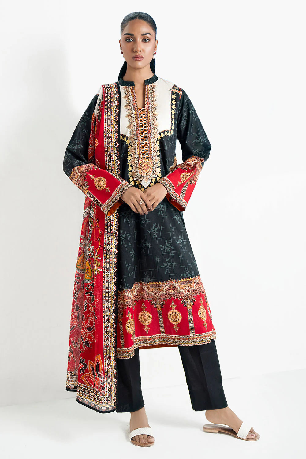 3 Piece Printed Lawn Suit and Dyed Trouser