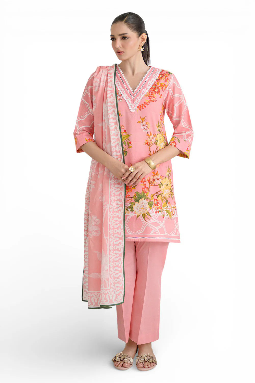 3 Piece Printed Lawn Suit and Dyed Trouser